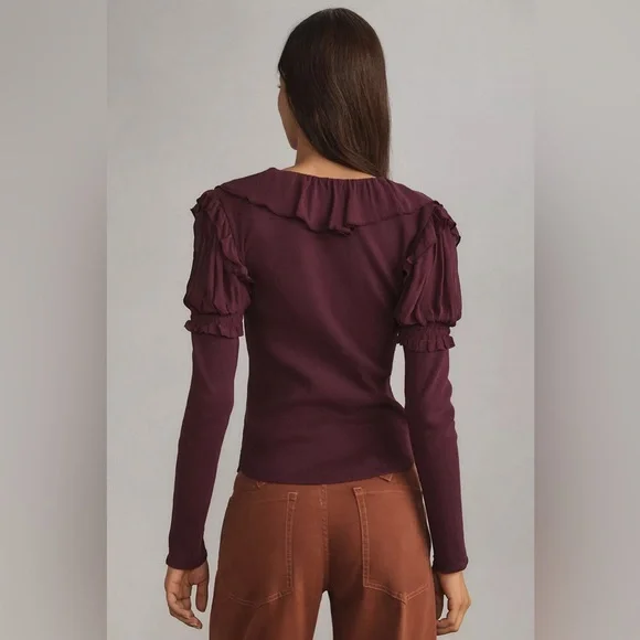 💫Anthropologie💫 Long-Sleeve Ruffle Top - Picture 2 of 3